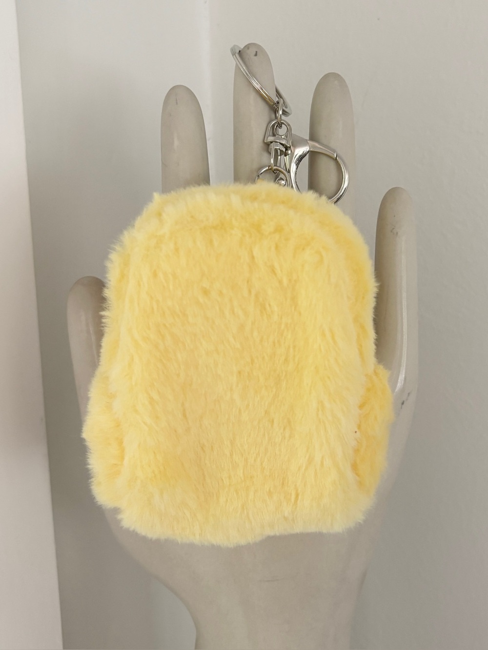 Yellow Fuzzy Backpack Bag Charm Keychain Coin Pouch - Picture 3 of 4
